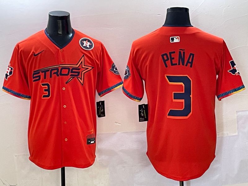 Men Houston Astros #3 Pena Orange Five generation Joint Name Nike 2025 MLB Jersey style 2->houston astros->MLB Jersey